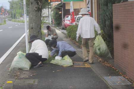 朝8時から旭南線道路を清掃するシニアチーム-1