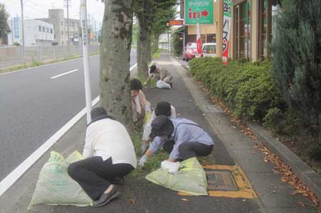 朝8時から旭南線道路を清掃するシニアチーム-2